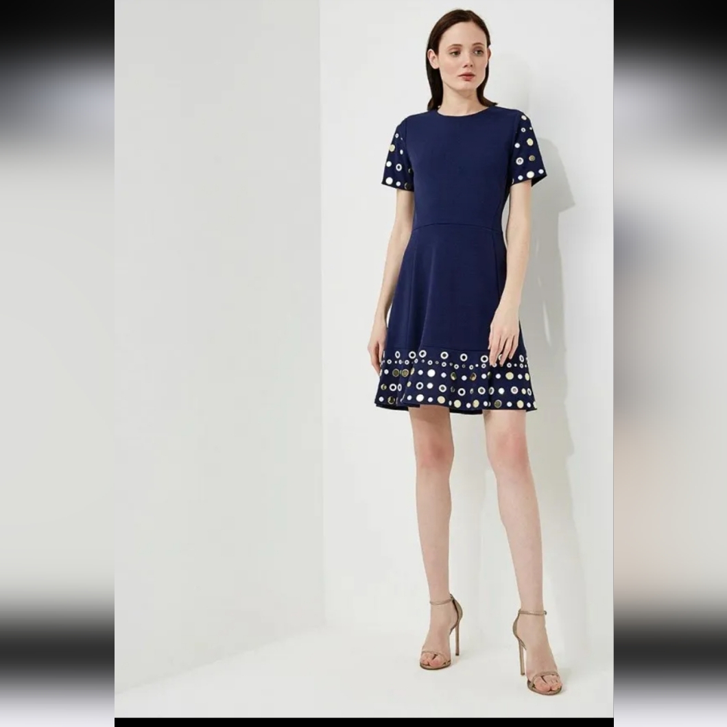 Michael Michael Kors Navy Dress With White And Gold Accents